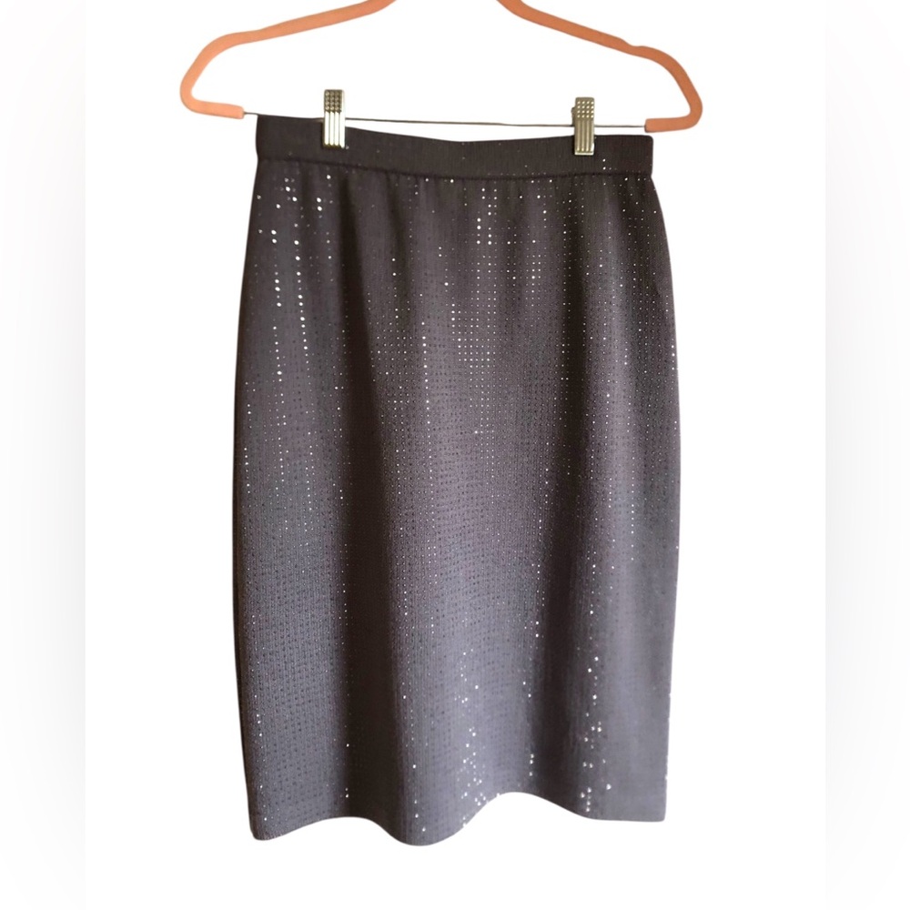 ST. JOHN Evening Wool Blend Knit Pencil Skirt Embellished w/ Rhinestone Sz 6 USA